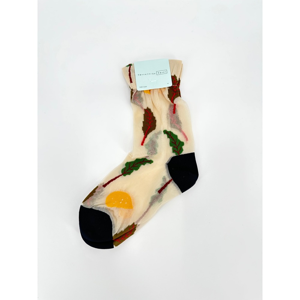 Hansel from Basel Sheer Veggie Print Chard Kale Crew Socks NWT Cream Black OS